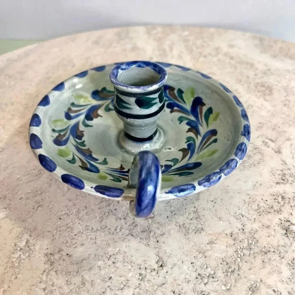 Vintage Pottery Mexico Folk Art Pottery Floral Ceramic Candlestick Candle Holder - Picture 5 of 12